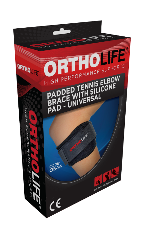 ORTHOLIFE PADDED TENNIS ELBOW BRACE WITH SILICONE PAD / BLACK / UNIVERSAL  (D) photo