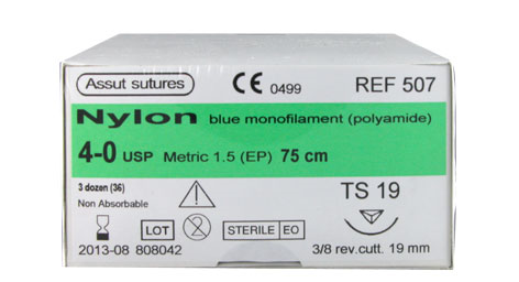 ASSUT NYLON 3/8 CIRCLE SUTURES / 19MM / 4-0 / 75CM / RC / BOX OF 36 photo